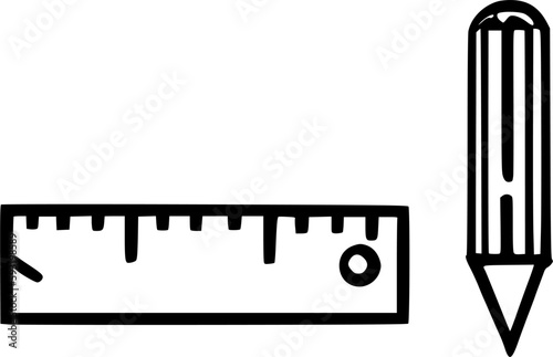 black individual pencil and ruler line icon, simple education tool flat design pictogram, infographic vector for app logo web button ui ux interface elements isolate on white background photo