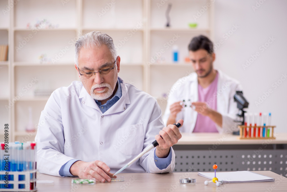 Two male chemists working at the lab Two male chemists working at the lab