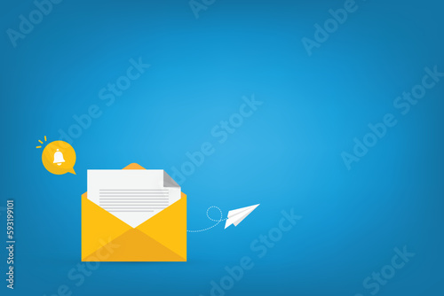 Newsletter. vector illustration of email marketing. subscription to newsletter, news, offers, promotions. a letter and envelope. subscribe, submit. send by mail.	