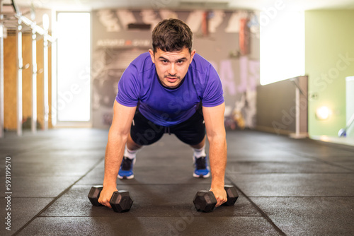 Man Exercising In Gym, Push Ups