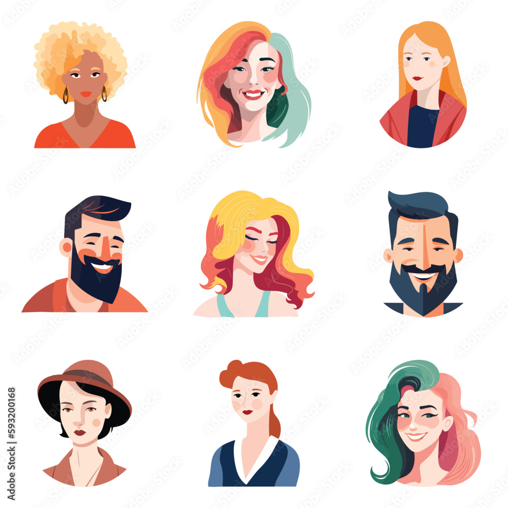 People Avatars Flat Icon Set Isolated On White Background