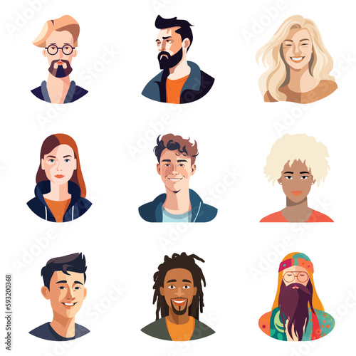 People Avatars Flat Icon Set Isolated On White Background