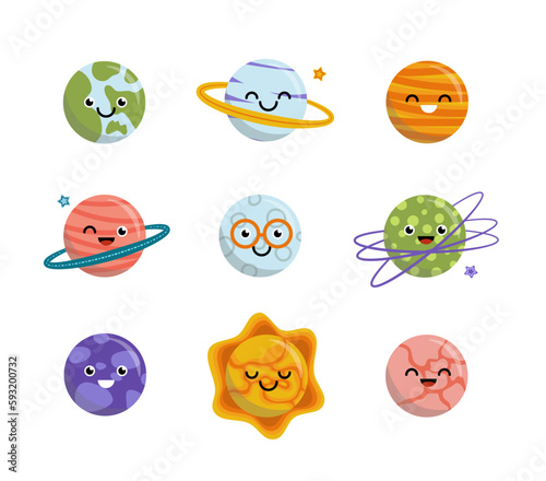 Planets. Bright cartoon set. Flat, cartoon, vector