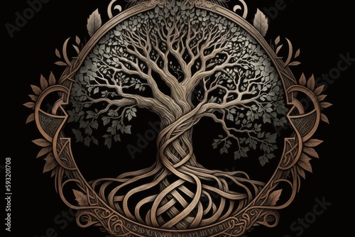 Norse mythology's Yggdrasil symbol, which was influenced by flora. Generative AI photo