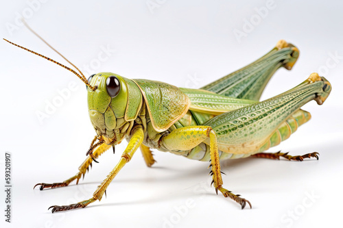 Green Grasshopper Isolated on White Background, Generative AI