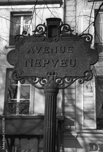 Old iron sign for Avenue Nepveu - Versailles - France
