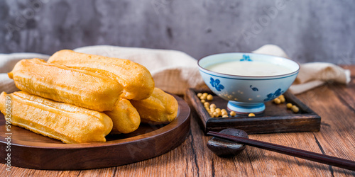 Chinese Traditional Breakfast Fried Tiao Soy Milk photo