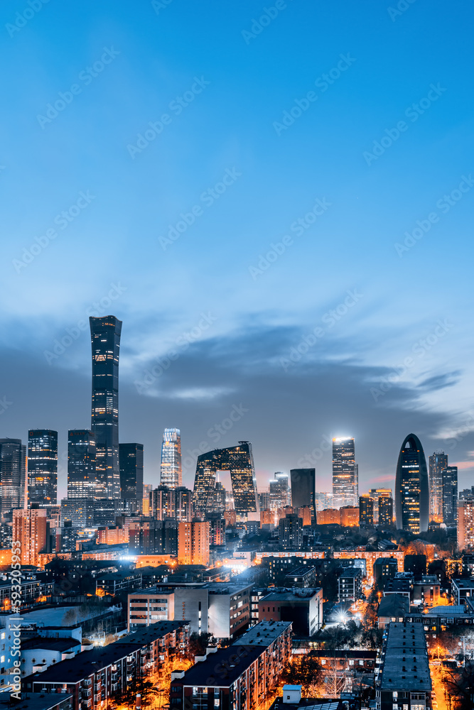 Obraz premium High angle view night view scenery of CBD buildings in Beijing, China