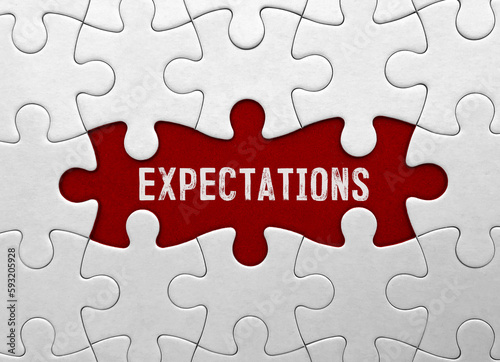 Word Expectations?on red puzzle background