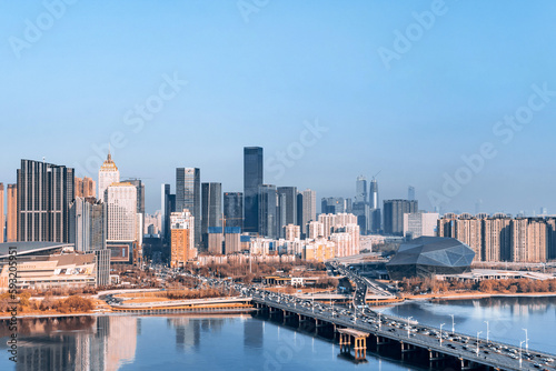 Aerial photography of city skyline buildings of Shengjing Theater in Shenyang  Liaoning  China