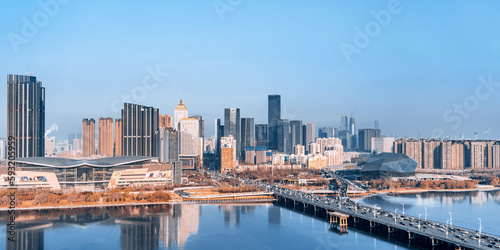 Aerial photography of city skyline buildings of Shengjing Theater in Shenyang, Liaoning, China