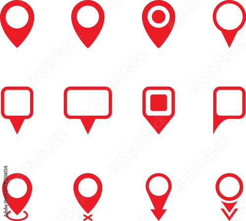 Location Pins Sign. Pointer Navigation Symbol. Flag Mark, Place Location Pictogram. Thumbtack Sign. GPS Tag. Marker Point on Map. Vector Illustration.