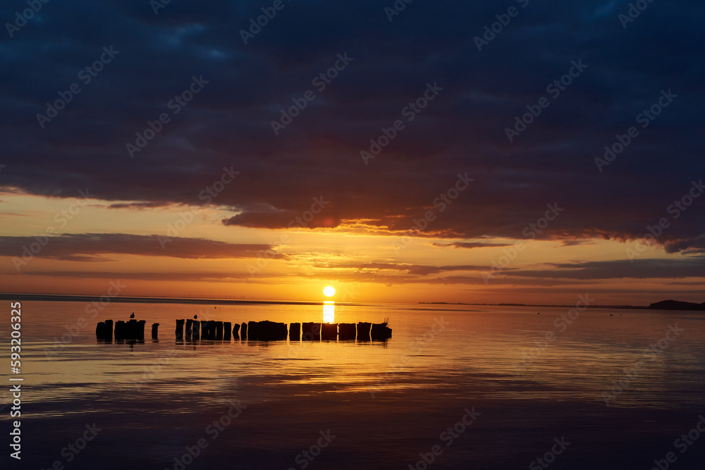 Kamminke auf Usedom am Abend im Herbst mit Blick auf das Stettiner Haff	
