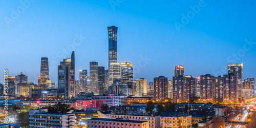Night view of high-rise buildings in Guomao CBD central business district, Beijing, China © Govan