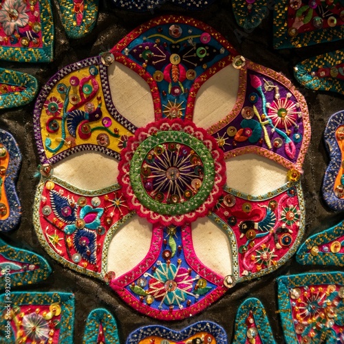 Closeup shot of an abstract colorful Chinese embroidery design
