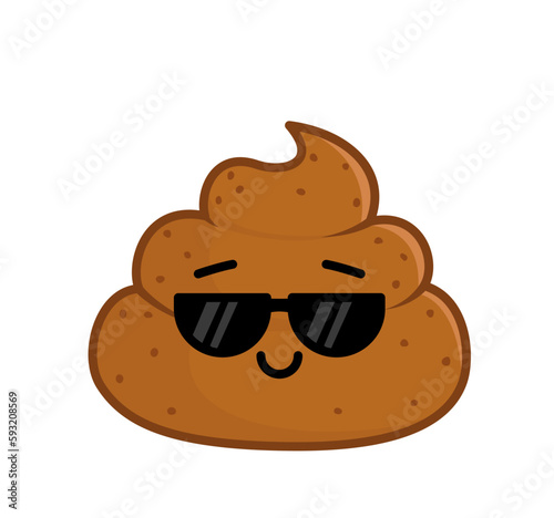 Poop. Very important poop with black sunglasses. Character, icon, face. Kawaii cartoon vector