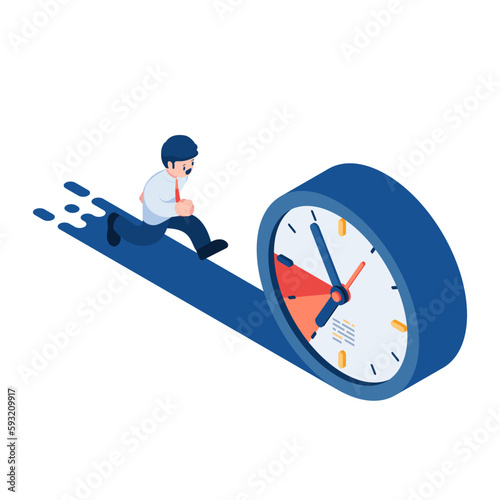 Isometric Businessman Run Follow The Clock