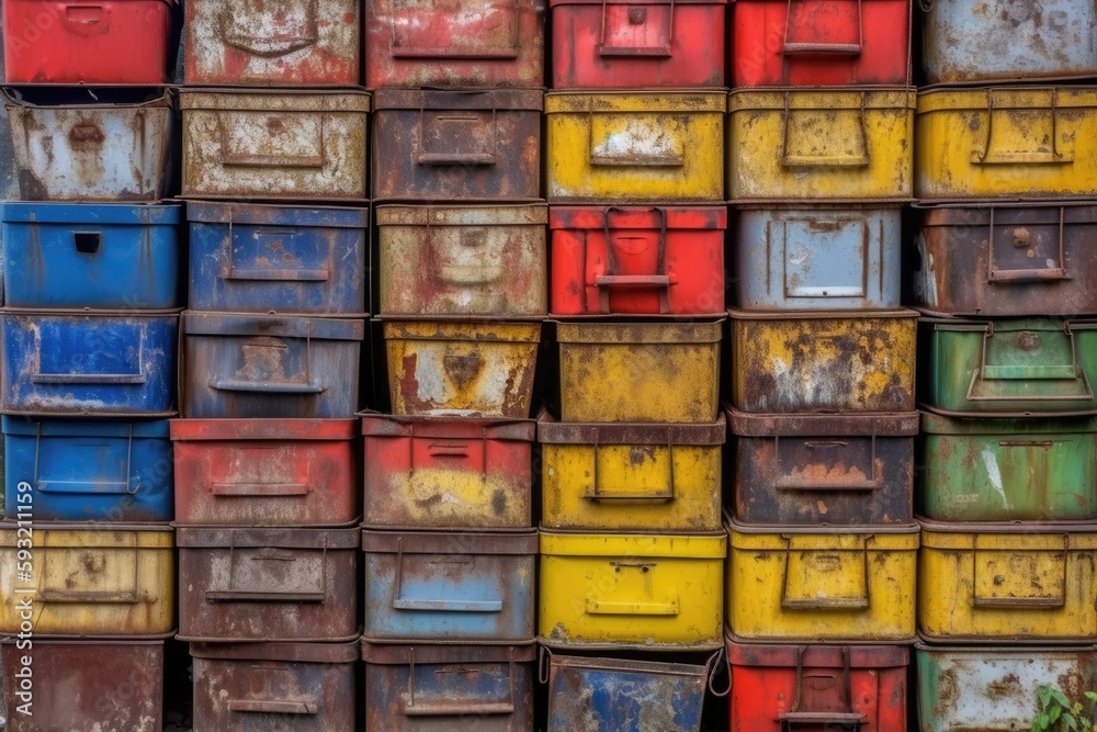 Metals arranged into stackable containers for use in remelting metal items. Generative AI Metals arranged into stackable containers for use in remelting metal items. Generative AI