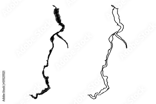 Lake Attabad (Islamic Republic of Pakistan) map vector illustration, scribble sketch Gojal Lake map