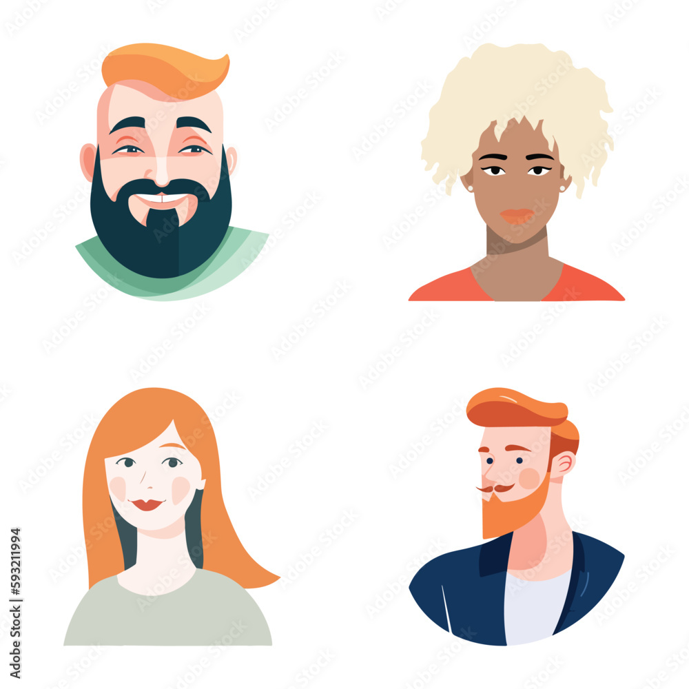 People Avatars Flat Icon Set Isolated On White Background