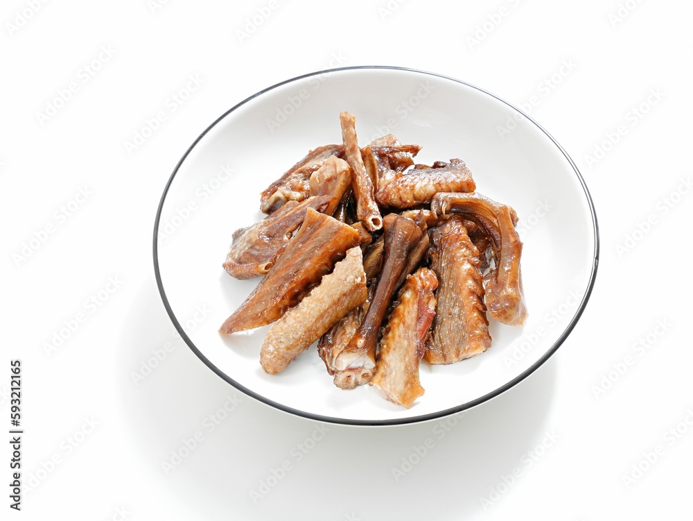 Closeup shot of the fried chicken wings in plate isolated on the white background