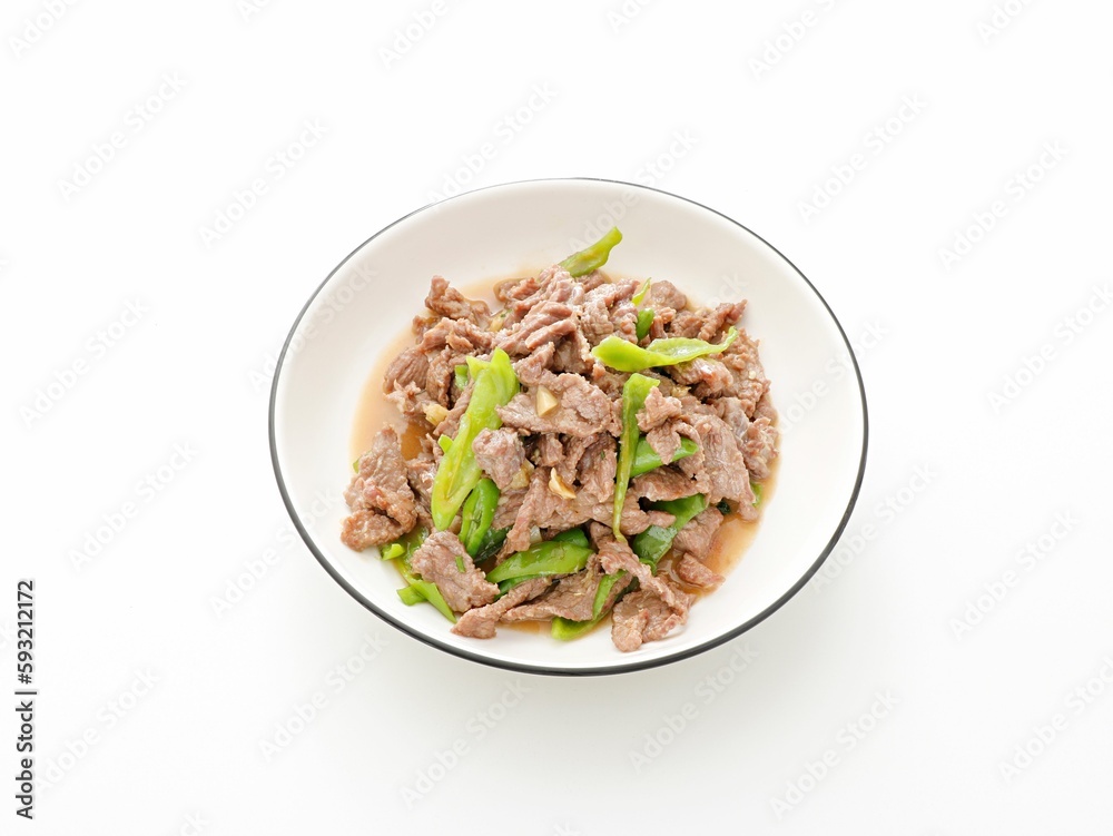 Salad with pork tongue and green beans isolated on the white background Salad with pork tongue and green beans isolated on the white background
