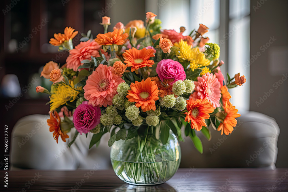 Bright And Cheerful Floral Arrangement. Generative AI Bright And Cheerful Floral Arrangement. Generative AI