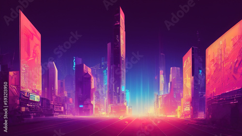 Modern Urban Illuminated Skyline, Skycraper, Generative AI