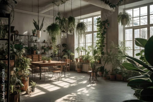 Plantfilled Space With Natural Light. Generative AI