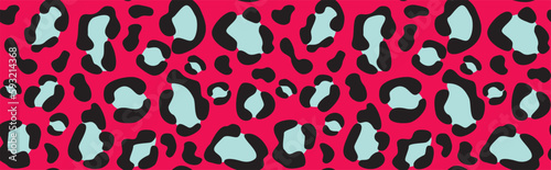 Pink and blue leopard jaguar skin seamless pattern. Trendy vector cartoon illustration design 
