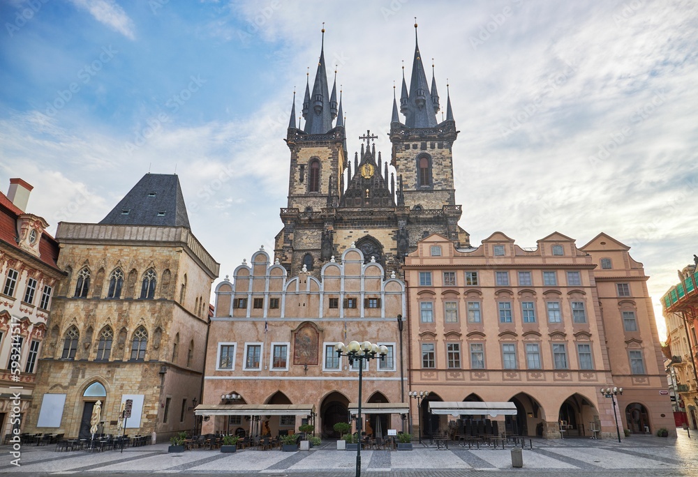 Scenic view of the Church of Our Lady of Tyn in the city of Prague, Czech Republic