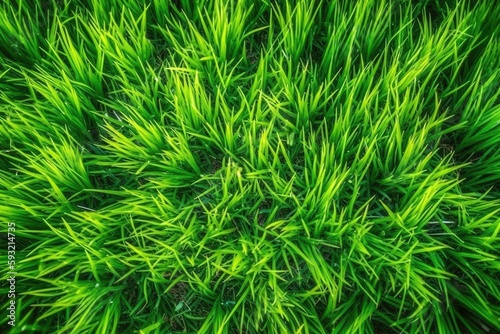 a background texture of green grass as viewed from above. Generative AI