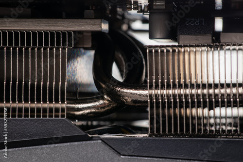 Aaluminum cooling radiator of the video card close up