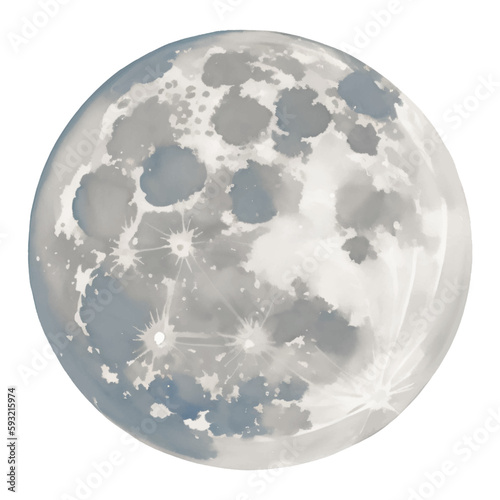 Full Moon Isolated Hand Drawn Painting Illustration