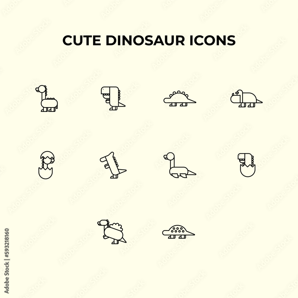 Fototapeta premium Modern Cute Dinosaur Icon collection