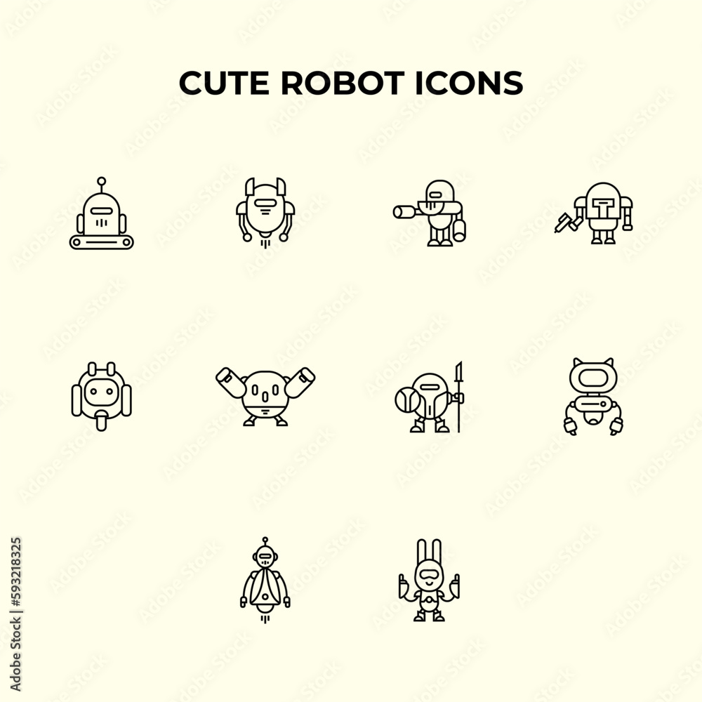 Modern Cute Robot Icon set