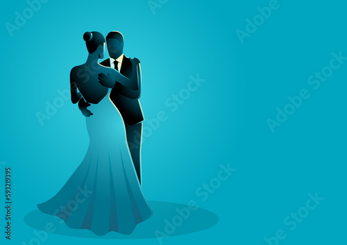 Dancing couple in blue tone colors