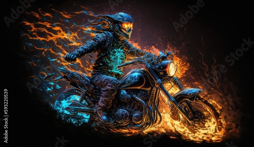 Fotografia fire skeleton rider on a motorcycle