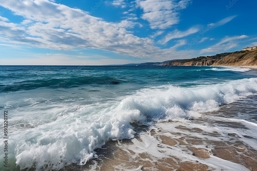 waves crashing on the beach. Generative AI. waves crashing on the beach. Generative AI.