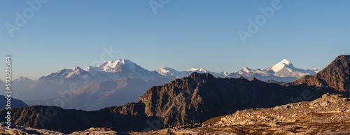 Panoramic shot of the snowy Weisshorn mountains
