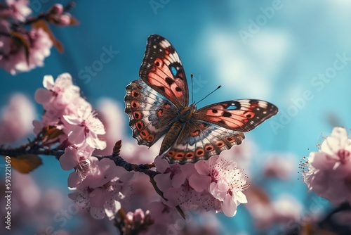 butterfly on a flower. Generative AI. © D