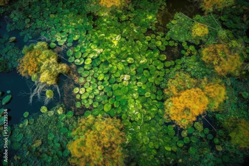 image of some aquatic vegetation taken from a high angle. Generative AI