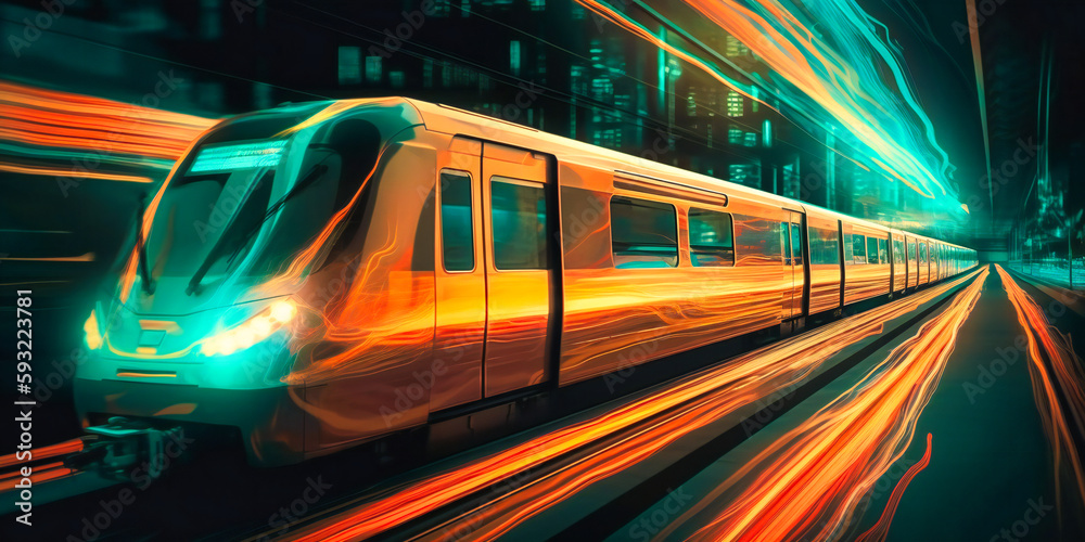 a train traveling at night with blurred motion a train traveling at night with blurred motion
