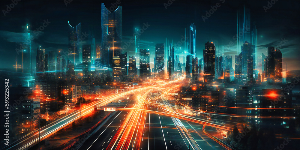 Obraz premium city with light trails on a street at night,