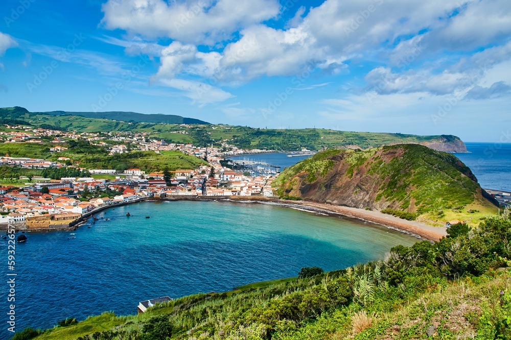 Scenic view of the city of Horta located on the island of Fayal, Azores