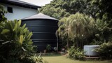 A eco-friendly house with a rainwater harvesting system.

