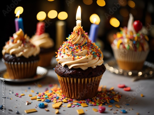 Birthday cup cakes with candles 3