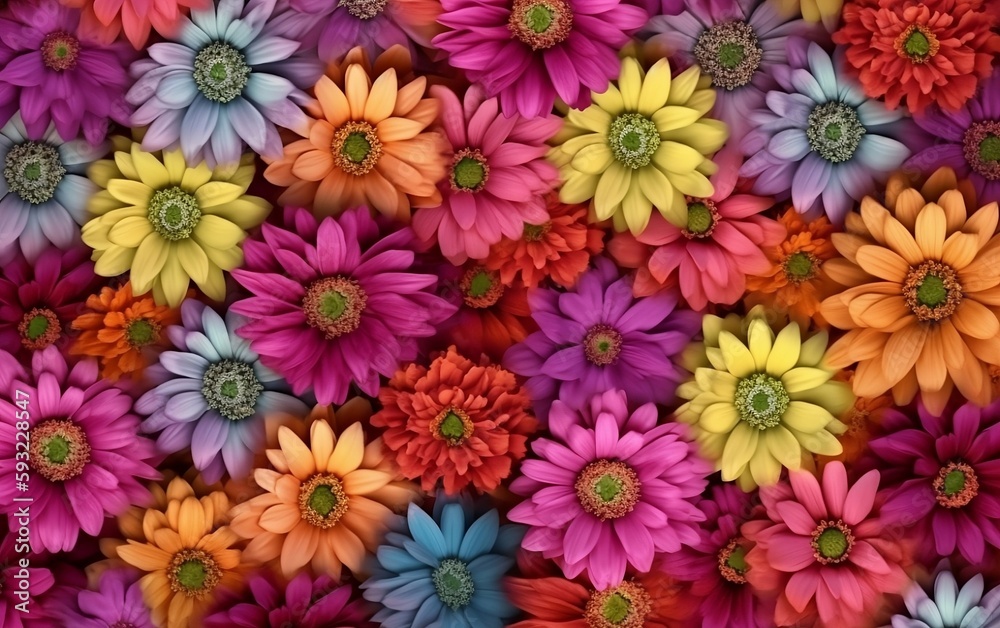 Background of colorful flowers. Generative AI technology.