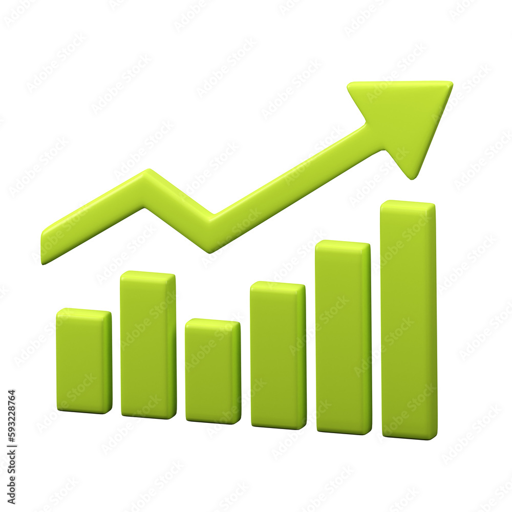 Green Arrow Up. Upward Arrow Indication Statistic. 3D Render Growth Chart Sign. Graphic Element Isolated On White Background. Trade Infographic. Green Arrow Up. Upward Arrow Indication Statistic. 3D Render Growth Chart Sign. Graphic Element Isolated On White Background. Trade Infographic.
