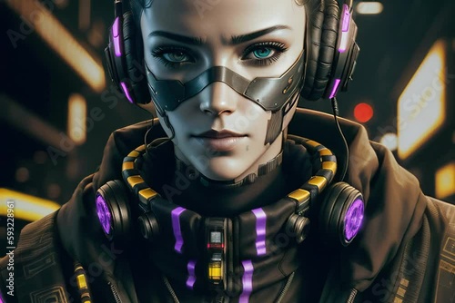 ai generated girl cyborg with robotic masks photo